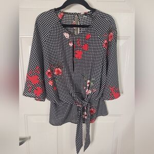 Express Checkered and Floral Tie At Waist Wide Sleeve‎ Size Small